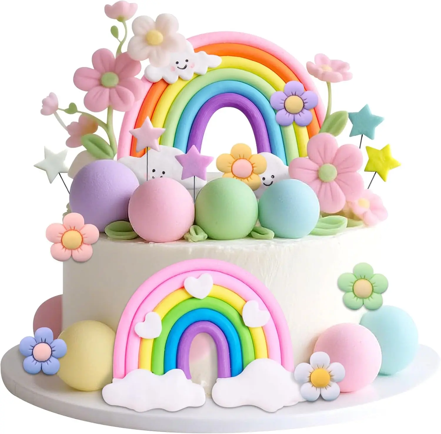 Regenbogen-Kuchenaufsatz, Regenbogen-Thema, Partyzubehör, Pastellkugeln, Kuchenaufsatz, Boho-Kuchenaufsätze – Detail 5