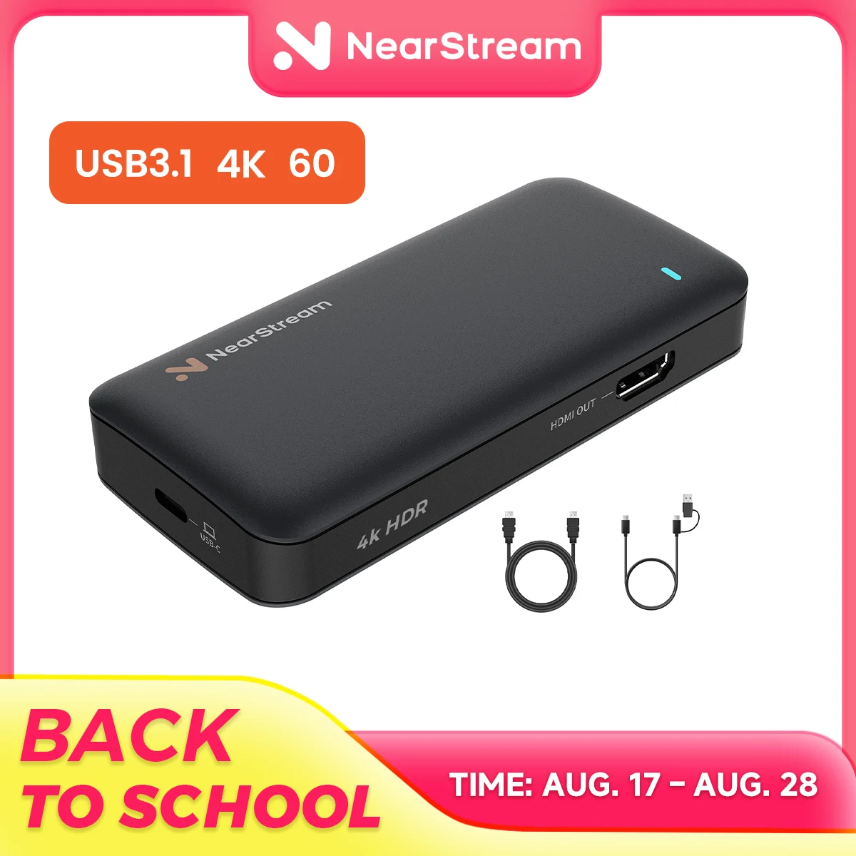 NearStream Premium 4K60 USB 3.1 Capture Card mit Ultra-Niedriger Latenz für Xbox PS5 Switch DSLR-Kamera