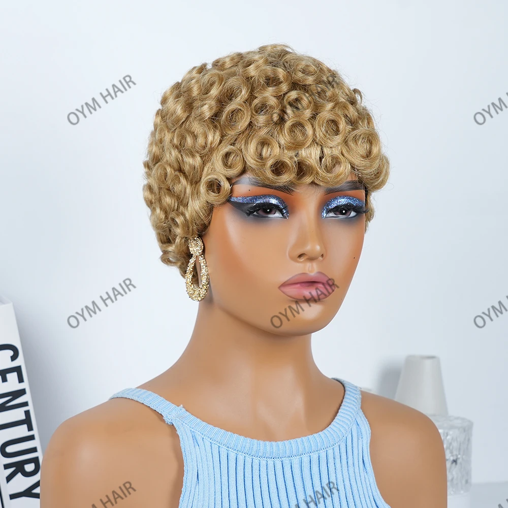 Blonde Color Short Pixie Cut Human Hair Wigs Glueless Human Hair Wigs For Black Women Pre Plucked Short Curly Human Hair Wigs
