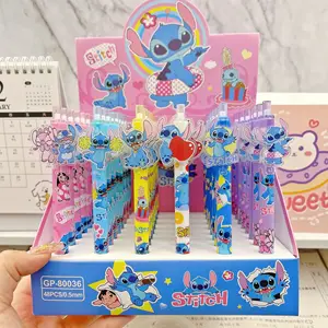디즈니 스티치 12/24/48pcs 젤 펜 라일로 & 스티치 프레스 만화 패치 0.5mm 블랙 문구 학생 서명 펜 쓰기 도구 6 최고의 판매 디즈니 펜 - №4