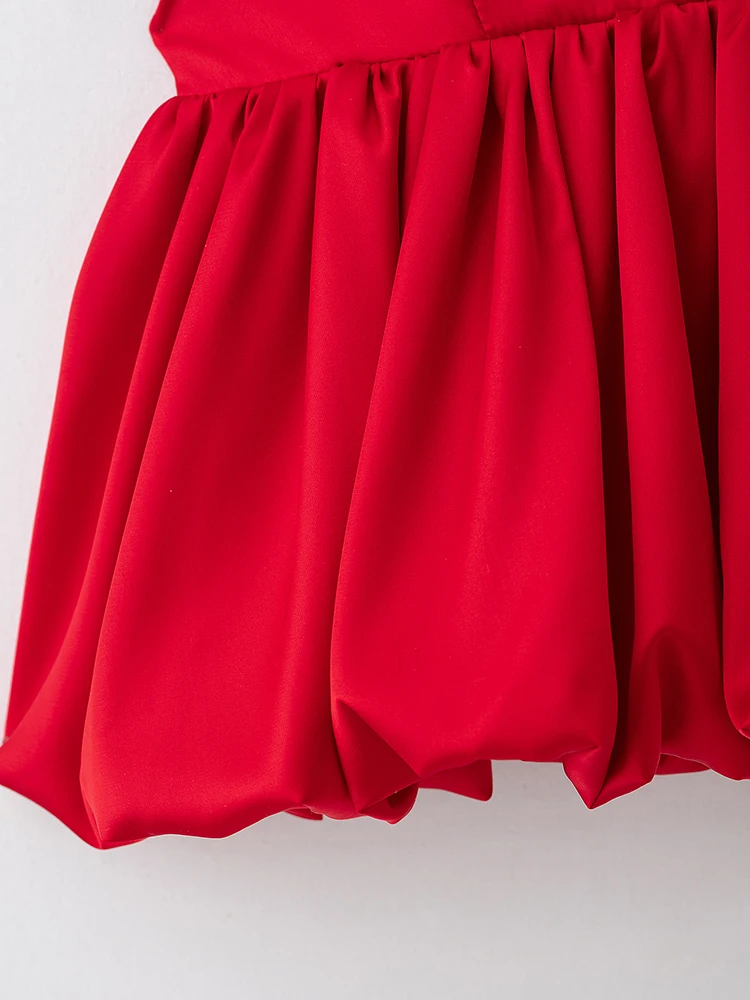 KUCLUT Frauen Mode Rot Plissee Backless A-Line Camis Tops Vintage Dünnen Trägern V-ausschnitt Weibliche Chic Dame Crop Tops