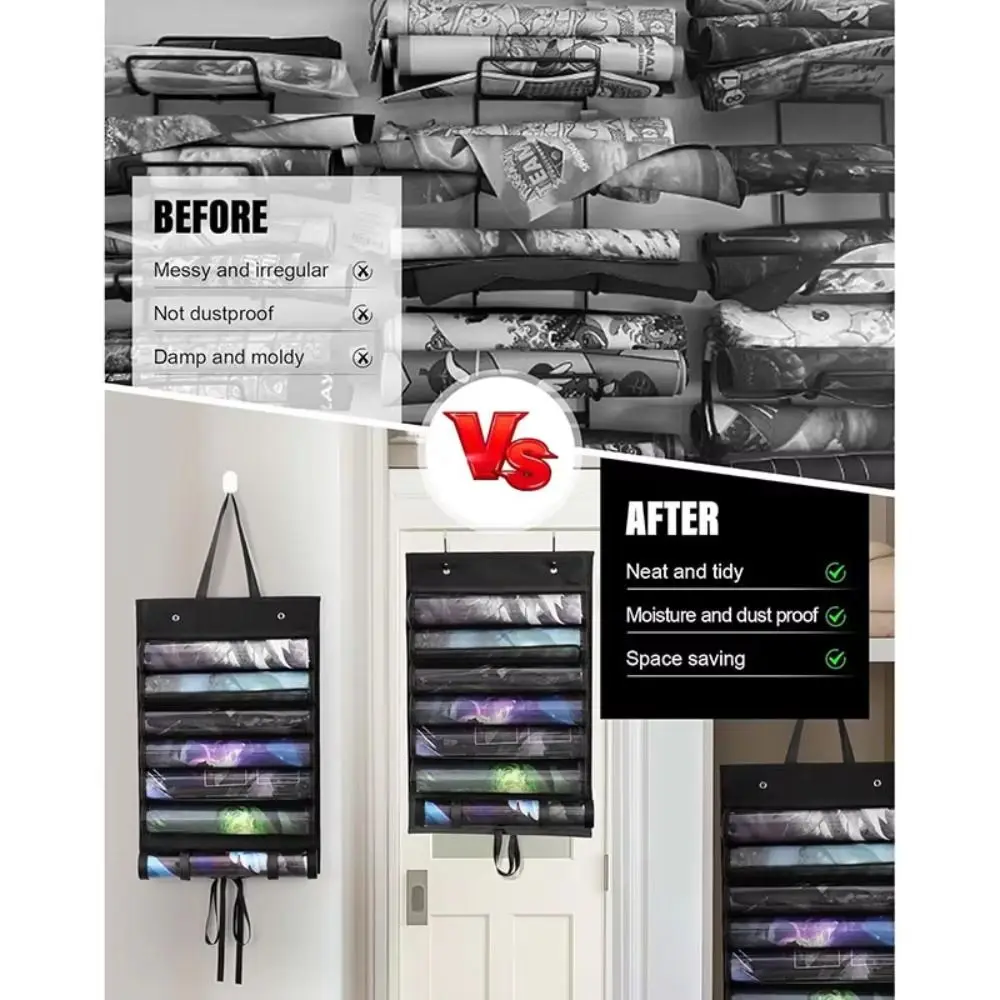 With 2 Hooks Playmat Tube Transparent Space-Saving Game Mat Storage Multi-Pocket Plastic Slots Playmat Storage Bag Hanging Bag