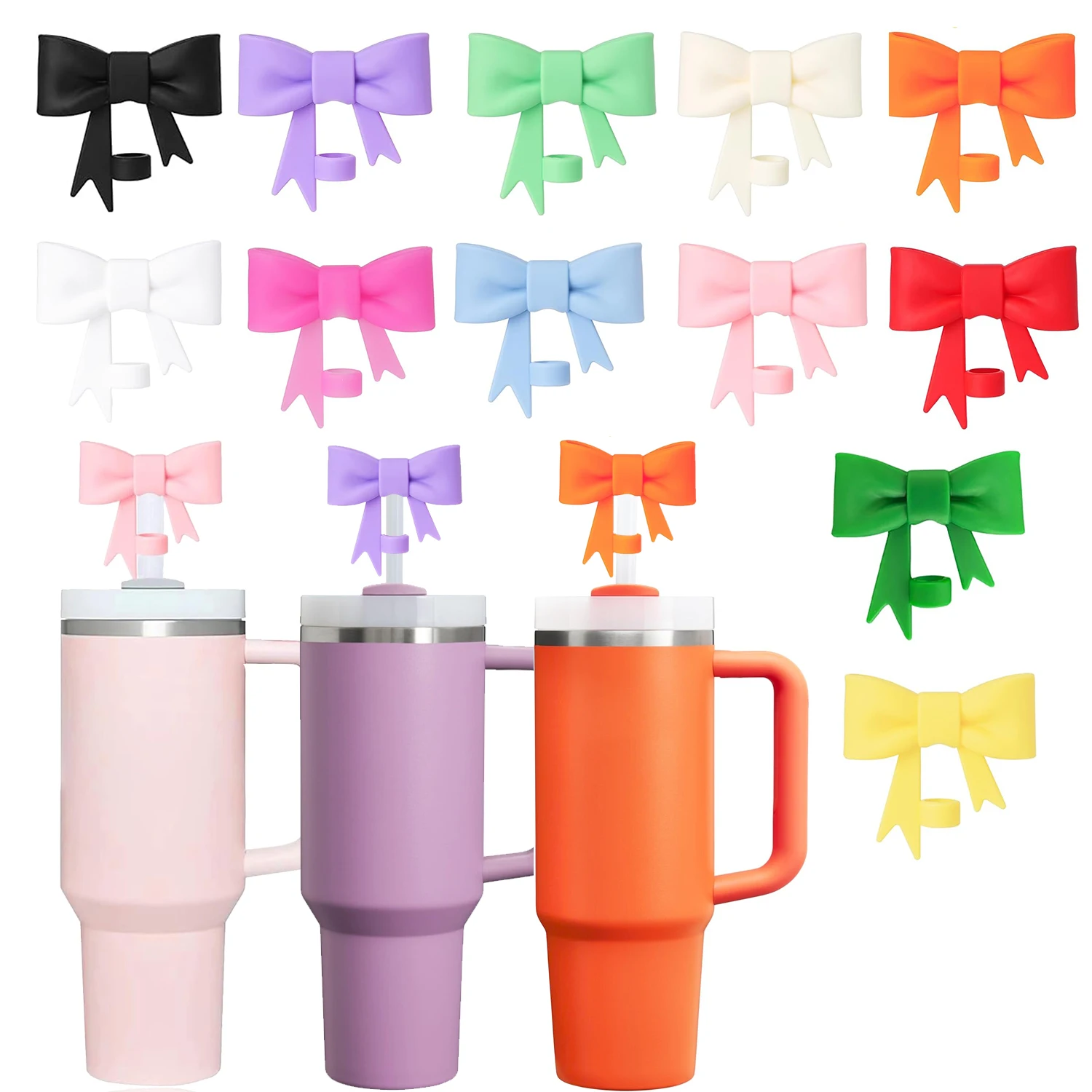 Bow-tie straw cap, compatible with Stanley 30 and 4 oz cups,