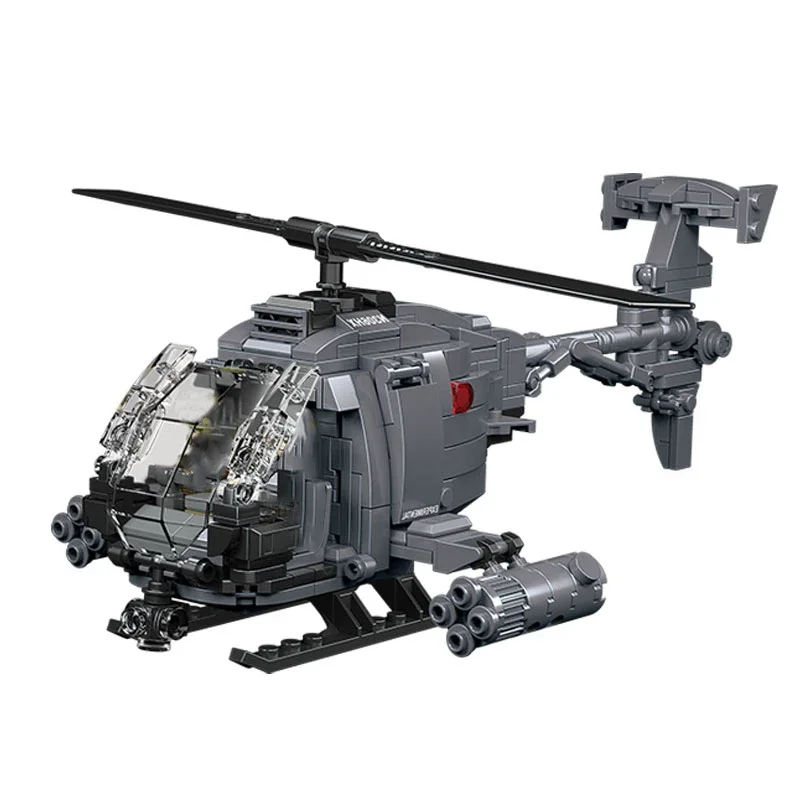 Diy Military WWII AH-6i Helicopter Fighter Model Aircraft Soldier Building Blocks Sets Airplane Dolls Brick Assemble Toys Gifts