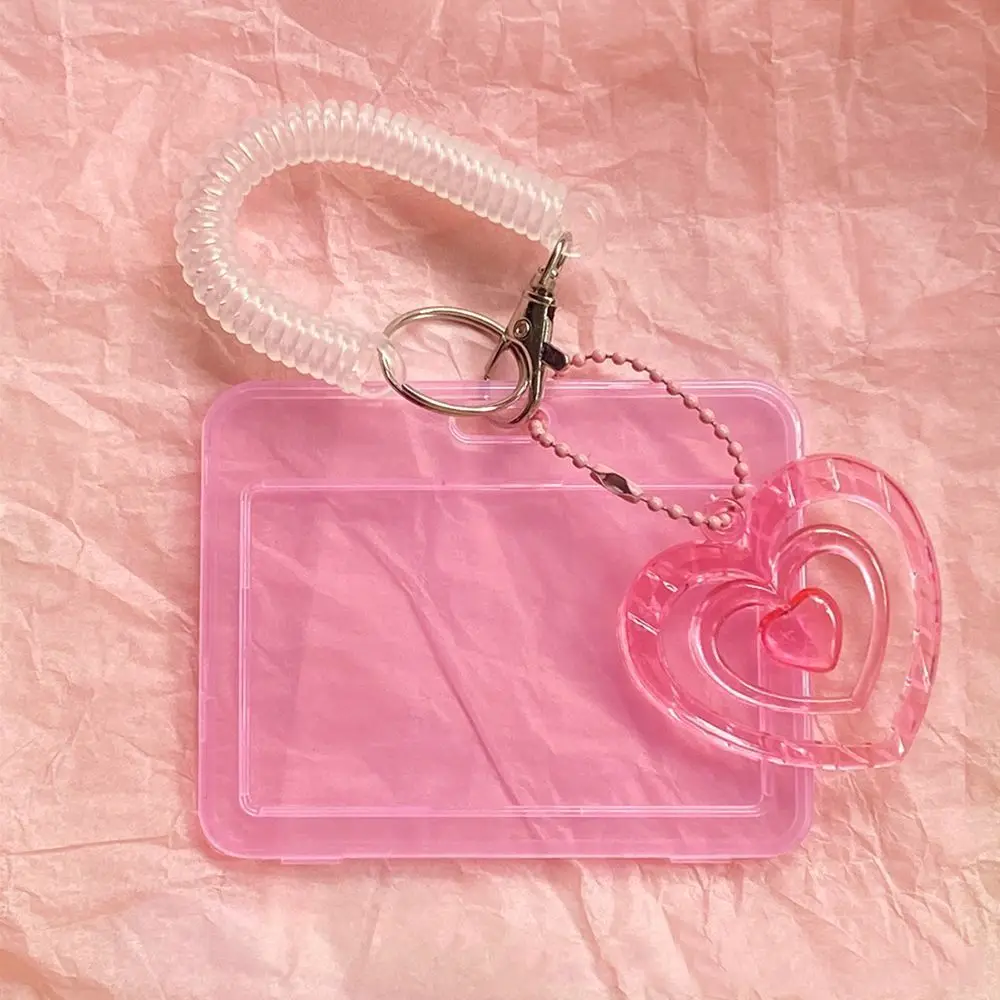 2Pcs/set Simple Spring Rope Card Case Easy to Use Girls' Heart Card Protective Cover Elegant Heart Photocard Hold ID Card