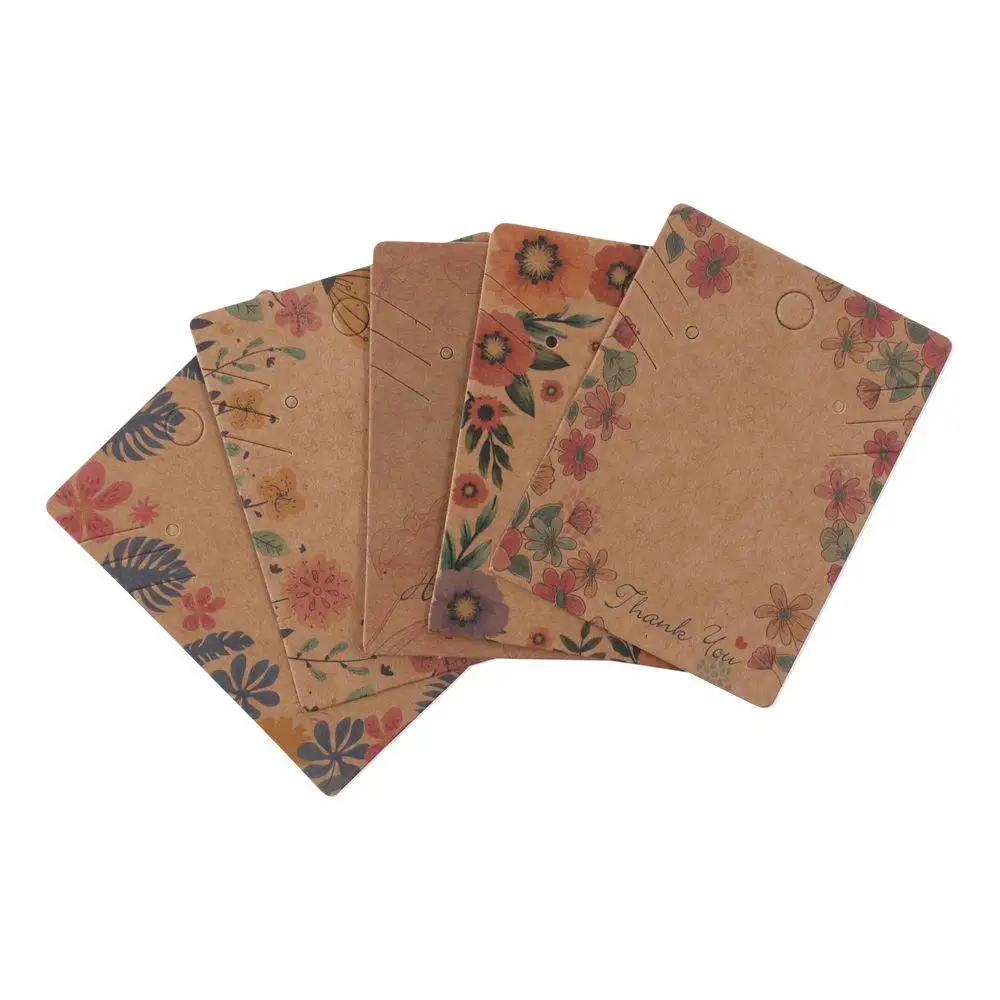 Cartes d'Exposition de Motifs de Fleurs en Papier, Carton Marron, Cartes d'Exposition de Bijoux