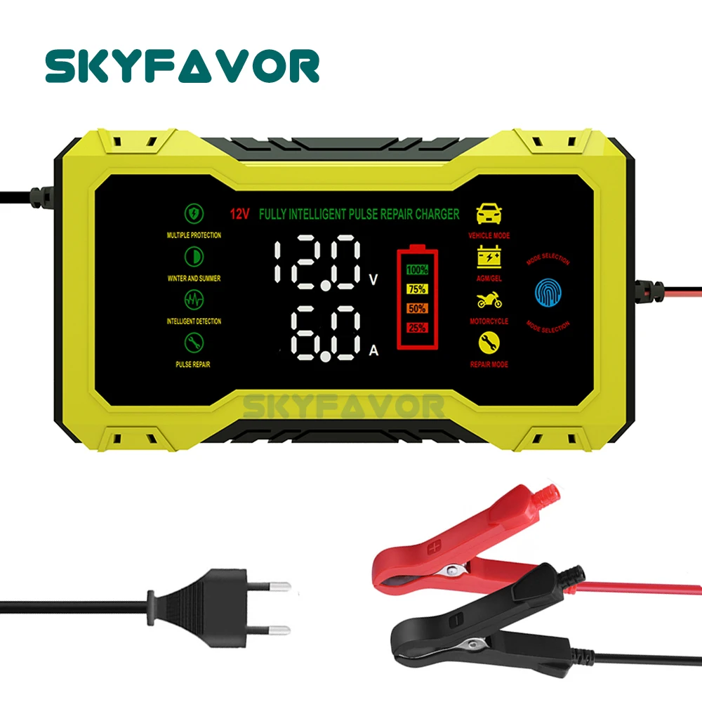 新入荷 12V 車用バッテリー充電器 12V 6A 自動 AGM ゲル WET カルシウム ディープサイクル VRLA パルス修復 鉛蓄電池充電器