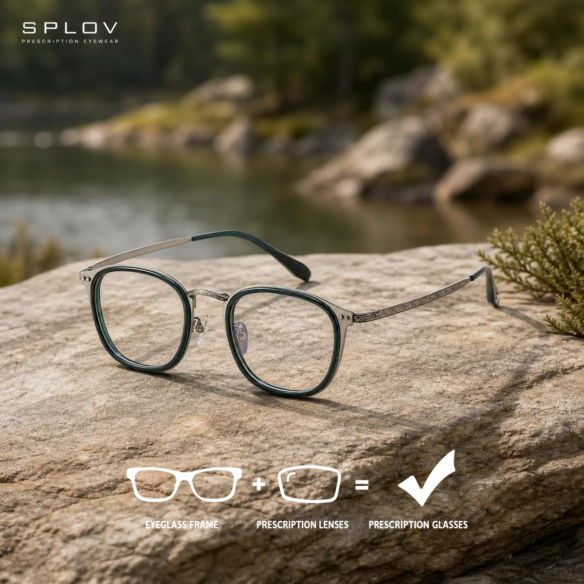 SPLOV Retro Square Pure Titanium Prescription Glasses with Blue Light Protection and Photochromic Full-Rim Optical Glasses