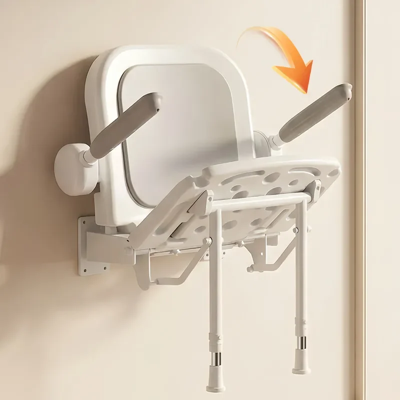 Japanese Style Folding Shower Stool for Elderly with Armrests Non Slip Bath Chair Wall Mounted Bathroom Seat Safe Support