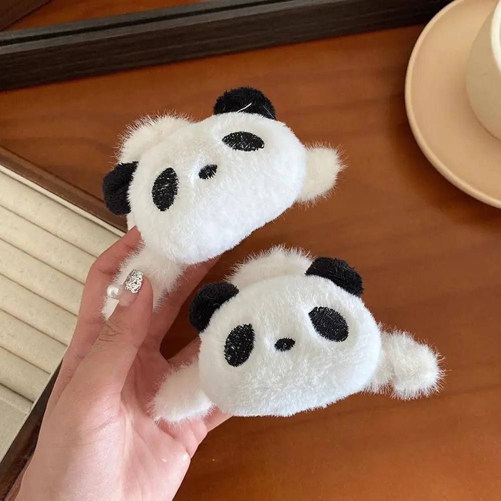 Cute Doll Plush Panda Hair Claw Acrylic Korean Style Animal Shark Clip Headwear Geometric Winter Cross Hair Clip Party