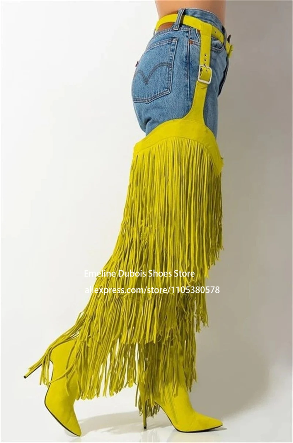 Snake Print Leather Thigh Boots Fringe Tassels Belt Buckle Fashion Sexy Women High Heel Boots for Festival Party Streetwear