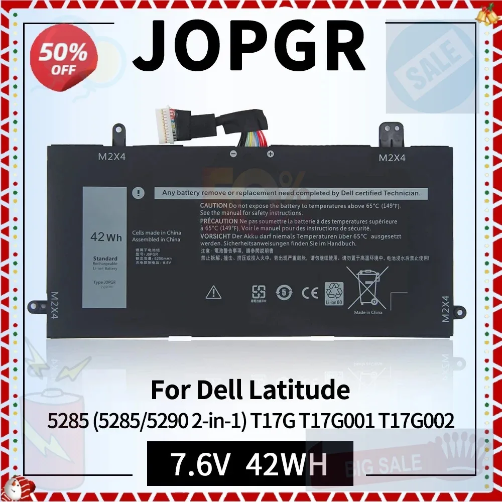 

J0PGR Laptop Battery for Dell Latitude 12 5285 5290 T17G 0J0PGR JOPGR 1WND8 X16TW 0X16TW 0FTH6F 7.6V 42Wh 4 Cell Replacement