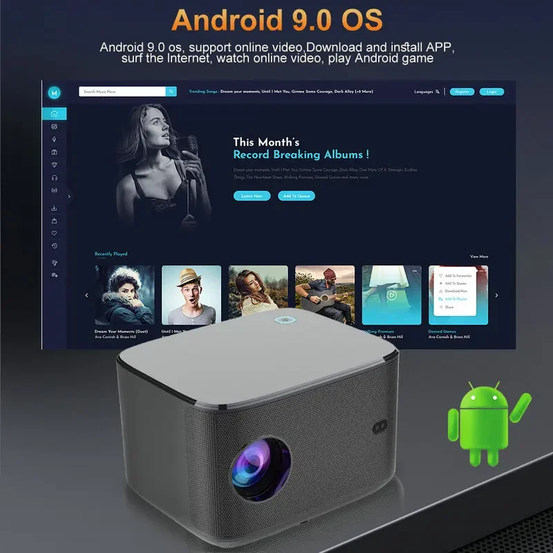 VIVICINE Upgraded A6 Smart Home Theater Projector, Dust-proof Video Beamer,  Android 9.0, Full HD, 1080p