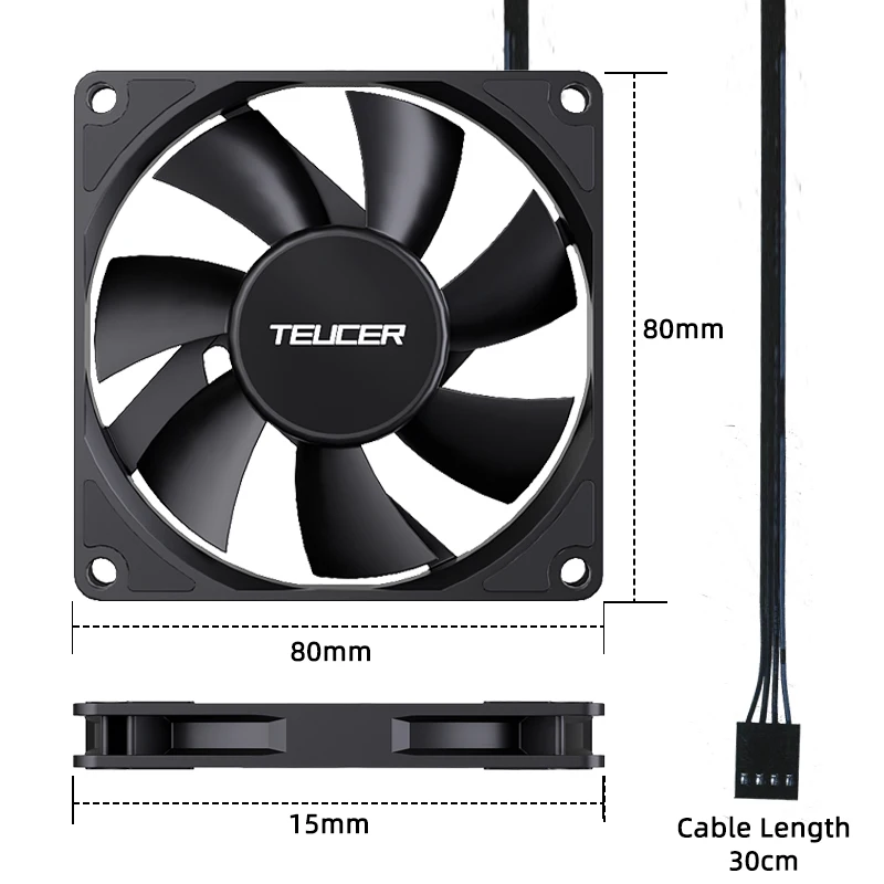 TEUCER UT-8015 Ultracienki wentylator, 12V 4Pin PWM 1200-3000RPM Wentylator chłodzący obudowę ATX, cichy wentylator chłodnicy procesora