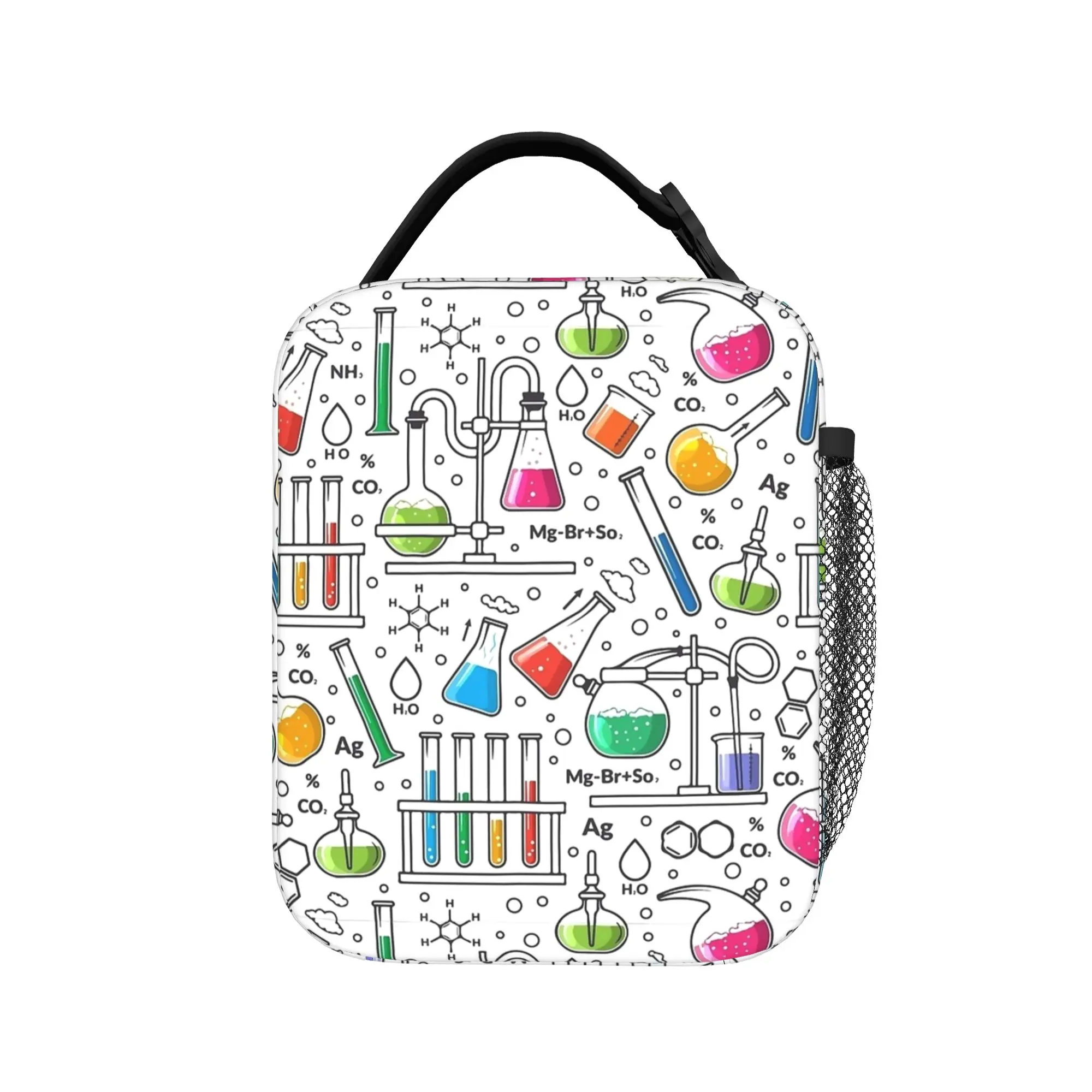 Chemistry Lab Science Equipment Pattern Lunch Bag Casual Lunch Box For Women  Outdoor Cooler Bag Oxford Thermal Tote Handbags