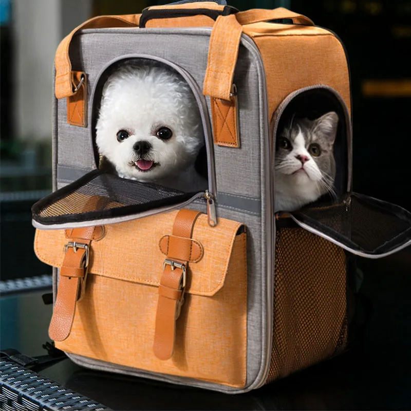 Mochila de malla transpirable para gato y perro, bolsa de transporte plegable de gran capacidad para viajes al aire libre, suministros para mascotas, 0- 10 KG