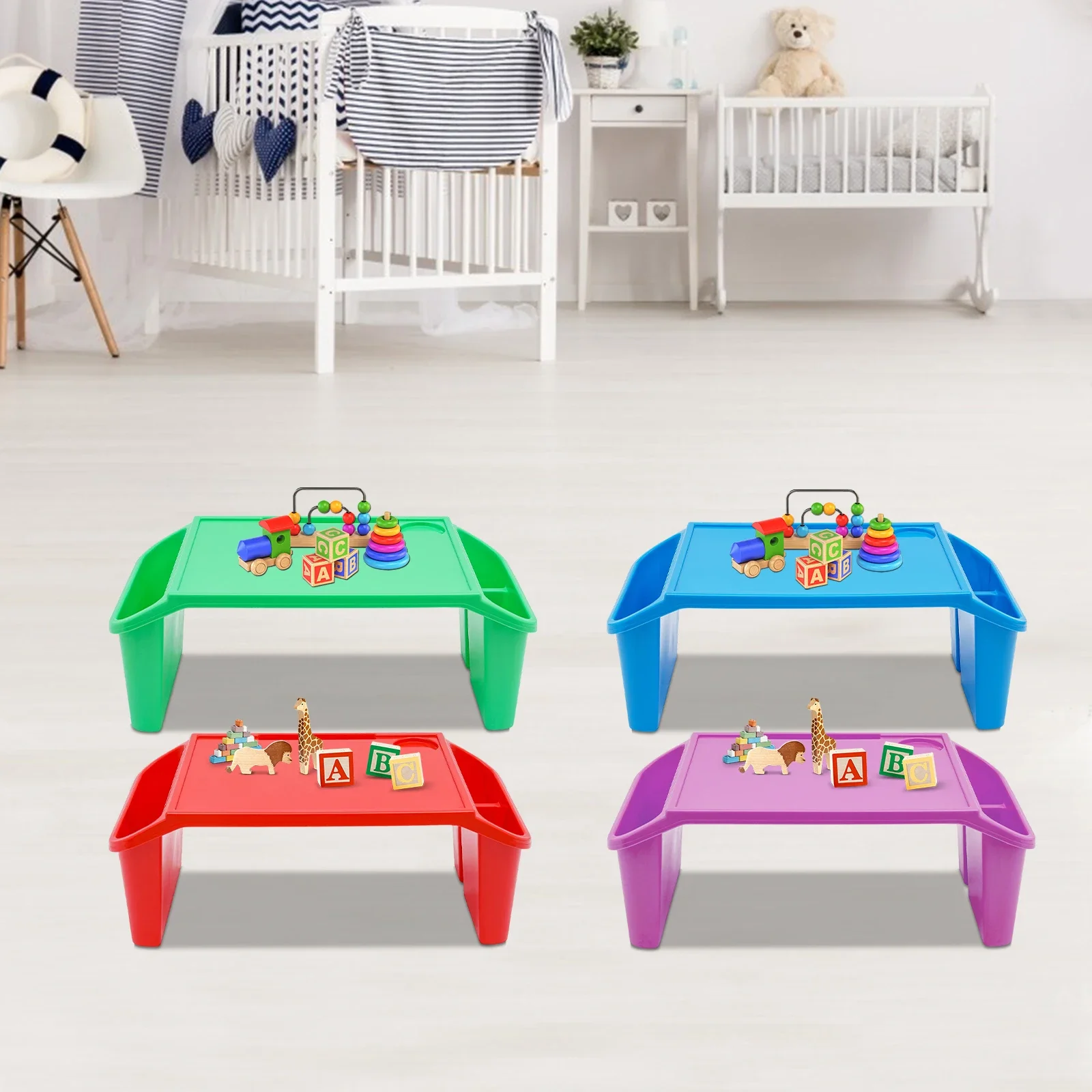 4 Piece Kids Lap Table Snack Table Children's Lap Desk Tray with Bright Colors for Classroom Learning Homework Drawing 55cm
