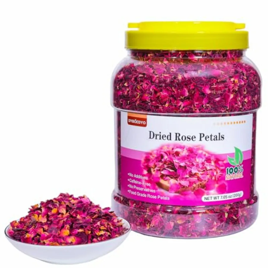 

Dried Rose Petals - 7.05oz/200g, Food-Grade Edible Rose Petals, Dried Flower Petals for Tea, Baking, Flower Sprinkles and Weddi