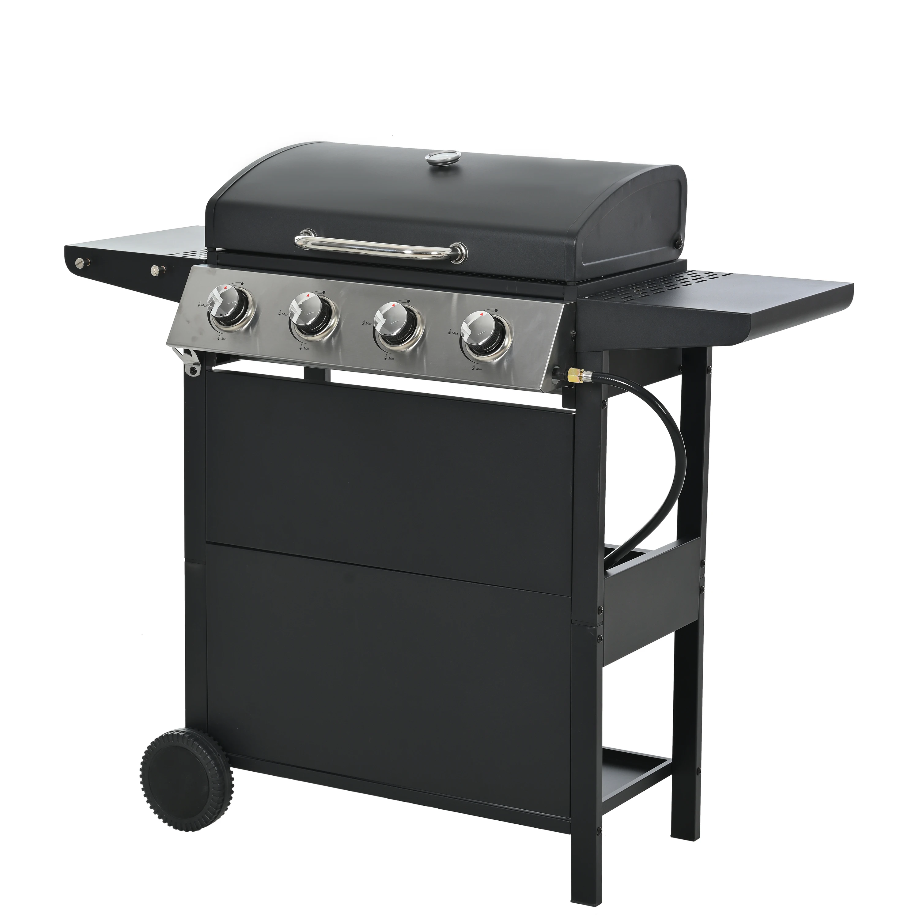 4-Burner Stainless Steel Propane Gas Grill with Side Burner – 40,000 BTU Outdoor Freestanding BBQ Grill with Lid Thermometer, Side Shelves & Portable Wheels, Ideal for Backyard Patio & Large Family Gatherings