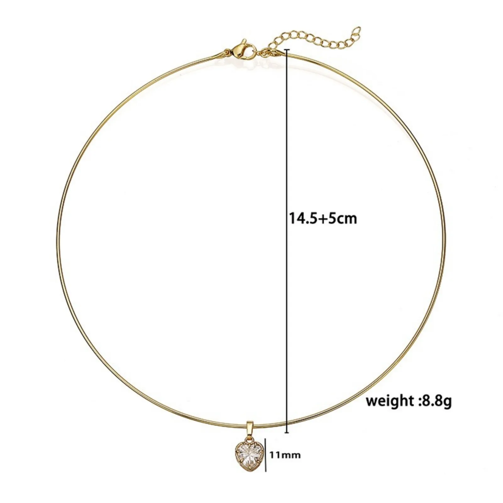 Großhandel Geometrischer Messing-Halsring mit klaren Strasssteinen, Edelstahl, stilvolles Geschenk-Schmuckstück für Damen, 1 Stück – Detail 1