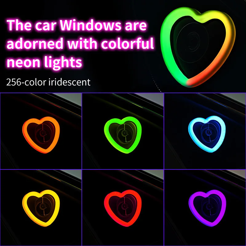 Car Triangular Window Heart-Shaped Ambient Light, Color-Changing via App, Plug-and-Play USB-Powered Neon Mood Light