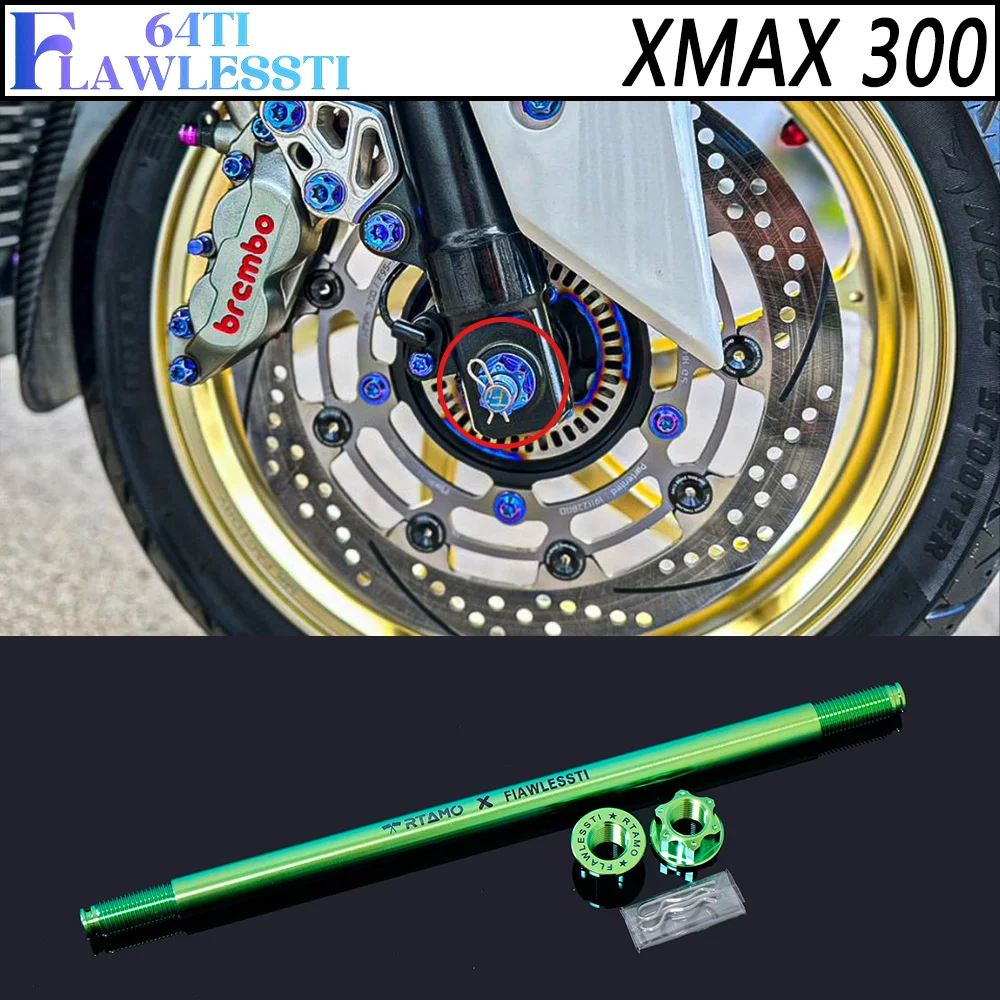 FLAWLESSTI M14x300x1.5 Pitch Gr5 Titanium Front Axle With Nut For Yamaha Xmax 300