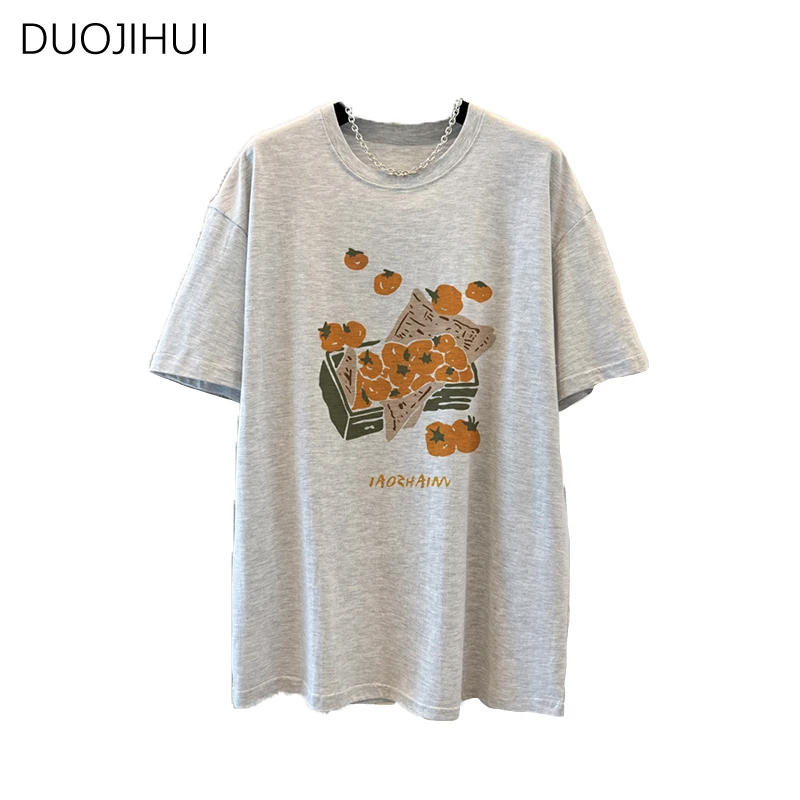 DUOJIHUI grigio chiaro estate classico o-collo donne allentate t-shirt coreano Chic stampa semplice moda Casual S-3XL t-shirt femminili