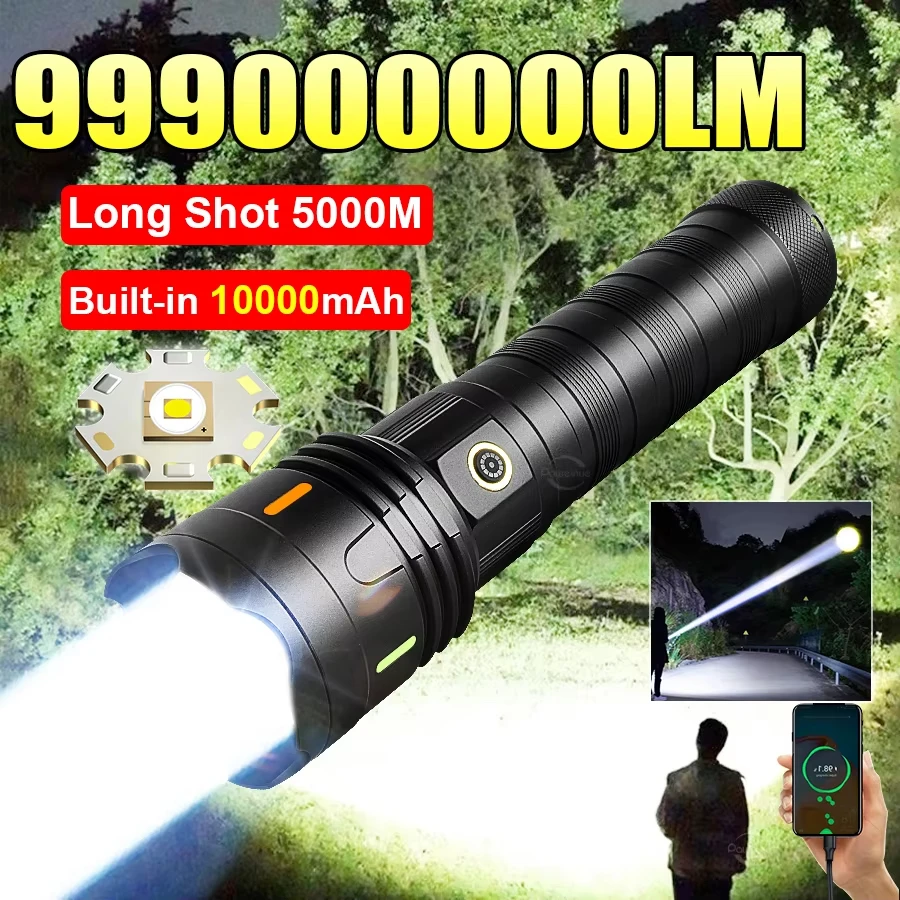 850000000LM Most Poweful LED Flashlight Strong Light Torch Light Rechargeable Lamp Long Range 5000M Tactical Camping Lantern