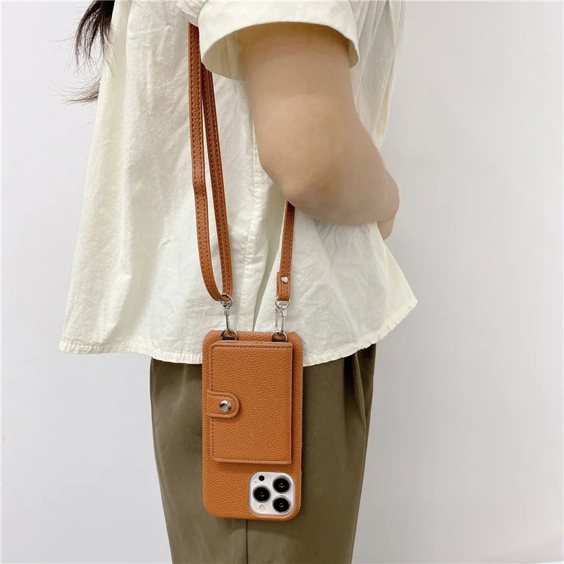 Luxury Crossbody lanyard card holder wallet leather case for iPhone 16 13 16pro 12 15 pro max 11 14 14pro 15pro Mini phone bag