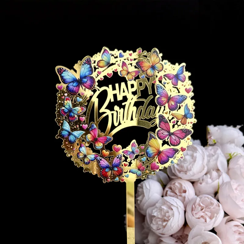 Neuer 3D-Farbdruck Happy Birthday Tortendekoration Gold Acryl Kinder Geburtstagstorten-Topper Dessert-Dekoration für Babyparty – Detail 4