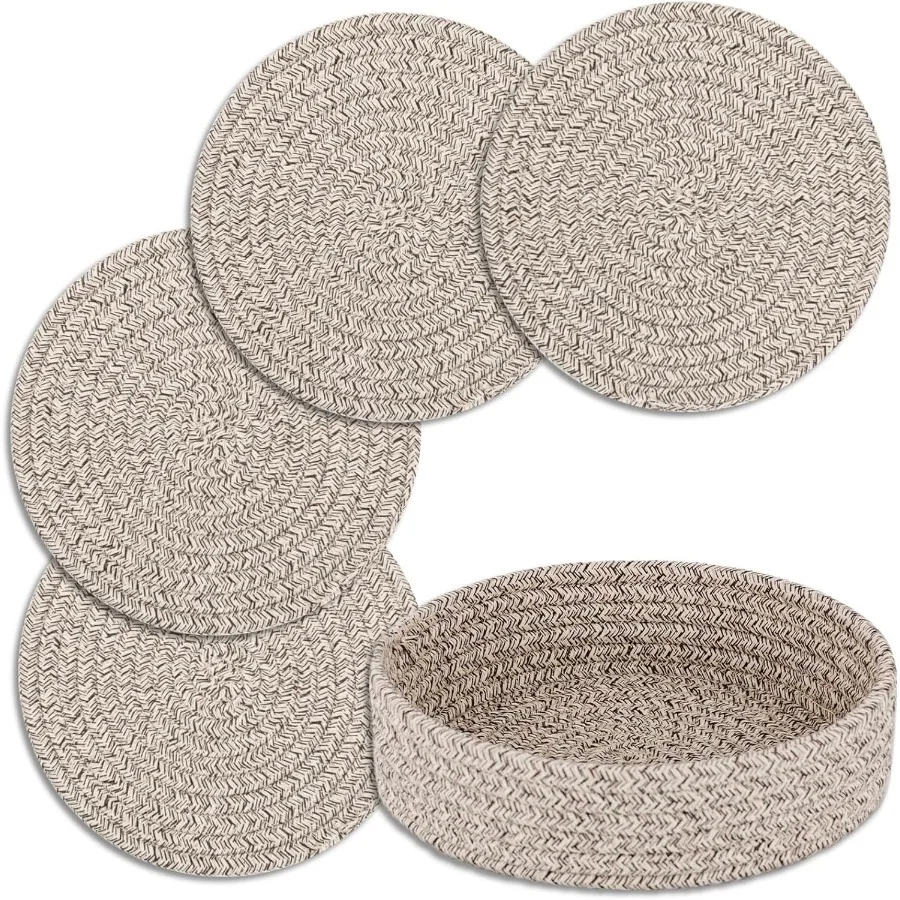 

Trivets for Hot Dishes Pots and Pans Heat Resistant Hot Pads with Storage Basket Pot Holders for Kitchen Countertop Trivet Mats