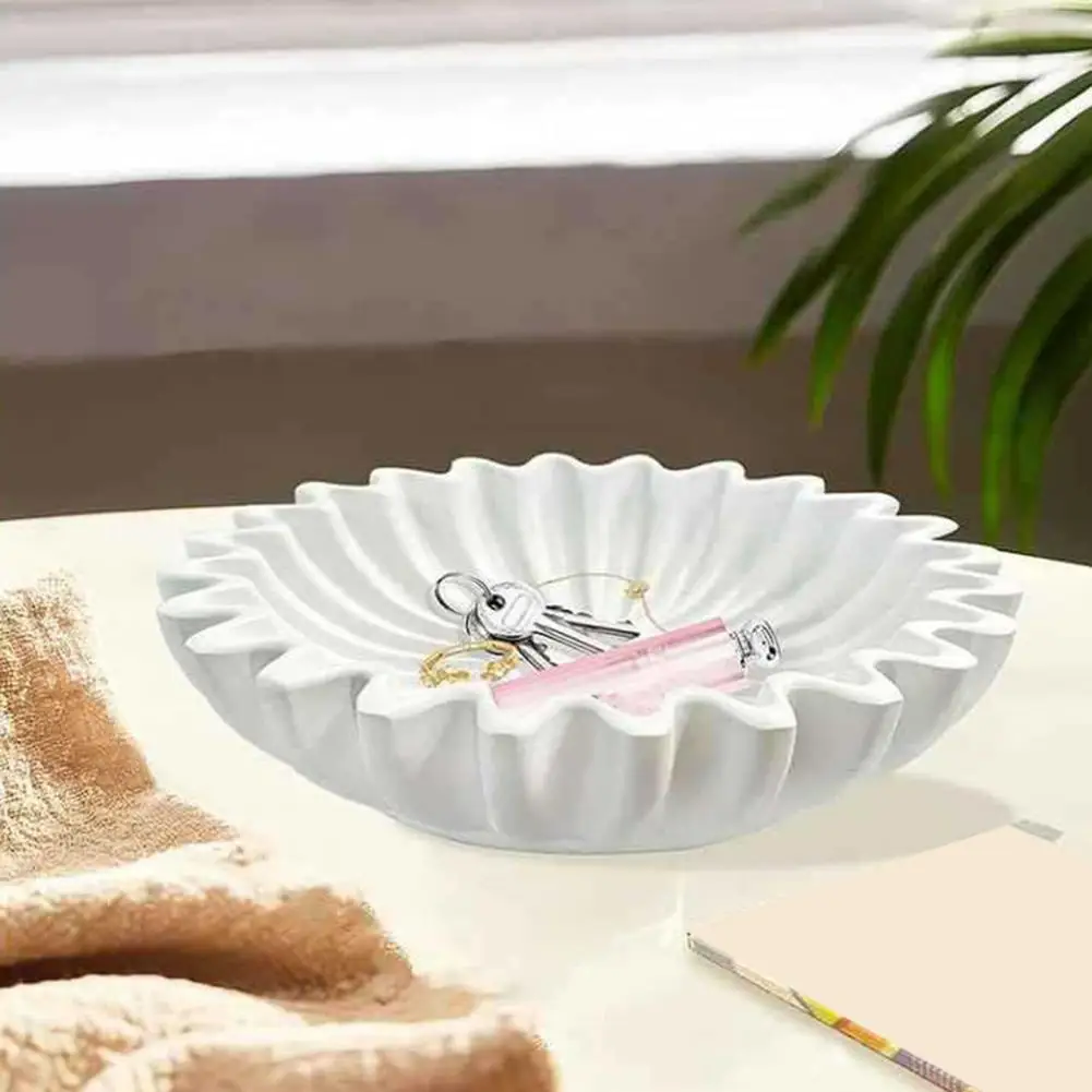 Pliado branco artesanal tigela decorativa, elegante decoração canelada, moderno quarto escritório resina mesa de café estante