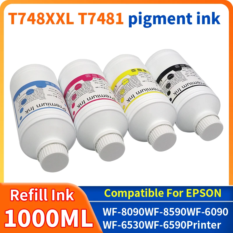 

1000ml T748XL T748 T748XXL T7481 Pigment Ink compatible For Epson WorkForce Pro WF-8090 WF-8590 WF-6090 WF-6530 WF-6590 Printer
