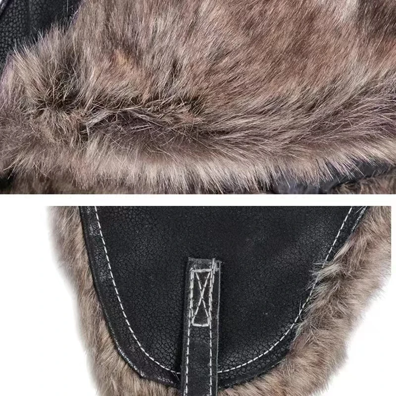 Winter Hat Men Women\'s Pilot Aviator Bomber Trapper Hat Faux Fur Leather SnowWint Cap With Ear Flaps Windproof Warm Lei Feng Hat