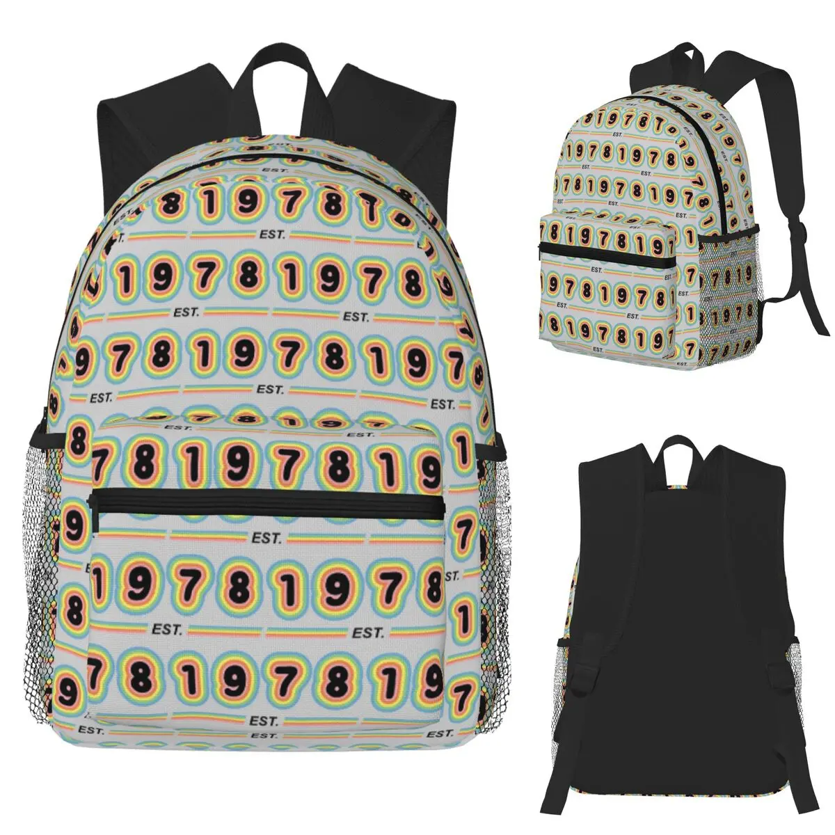 

Est 1978 Vintage Rainbow Student Backpack School Bag Hiking Travel Daypack for Men Women Fashion Bookbag Shoulder Bags