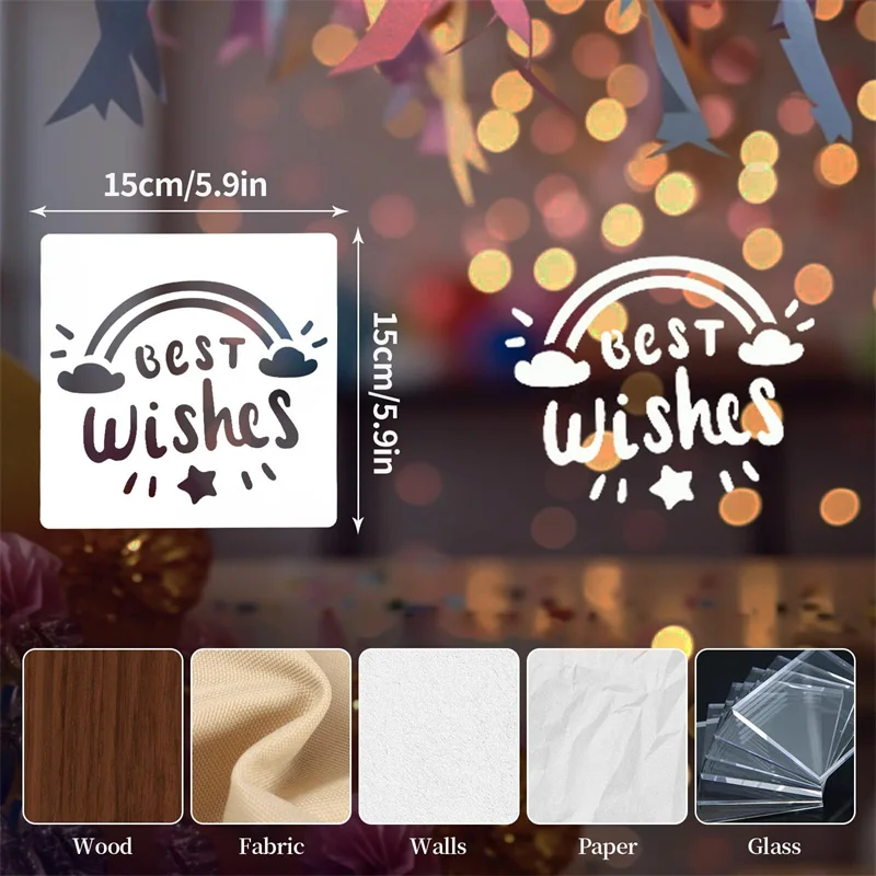16PCS 5.9*5.9inch Happy Birthday Stencil Set Reusable Graffiti Spray Stencils For Cake Party DIY Card Making Painting Templates