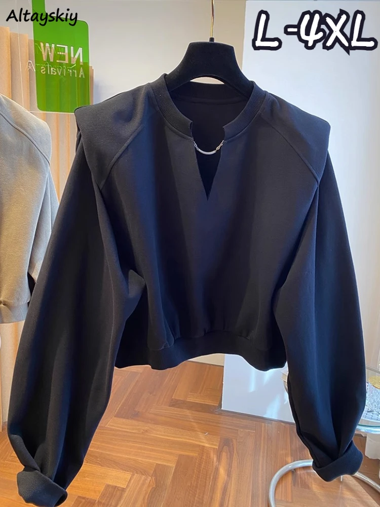 Sudaderas con cuello en V para mujer, nuevo diseño de otoño, ropa de estilo corto de ocio para mujer, ropa Vintage sencilla que combina con todo,