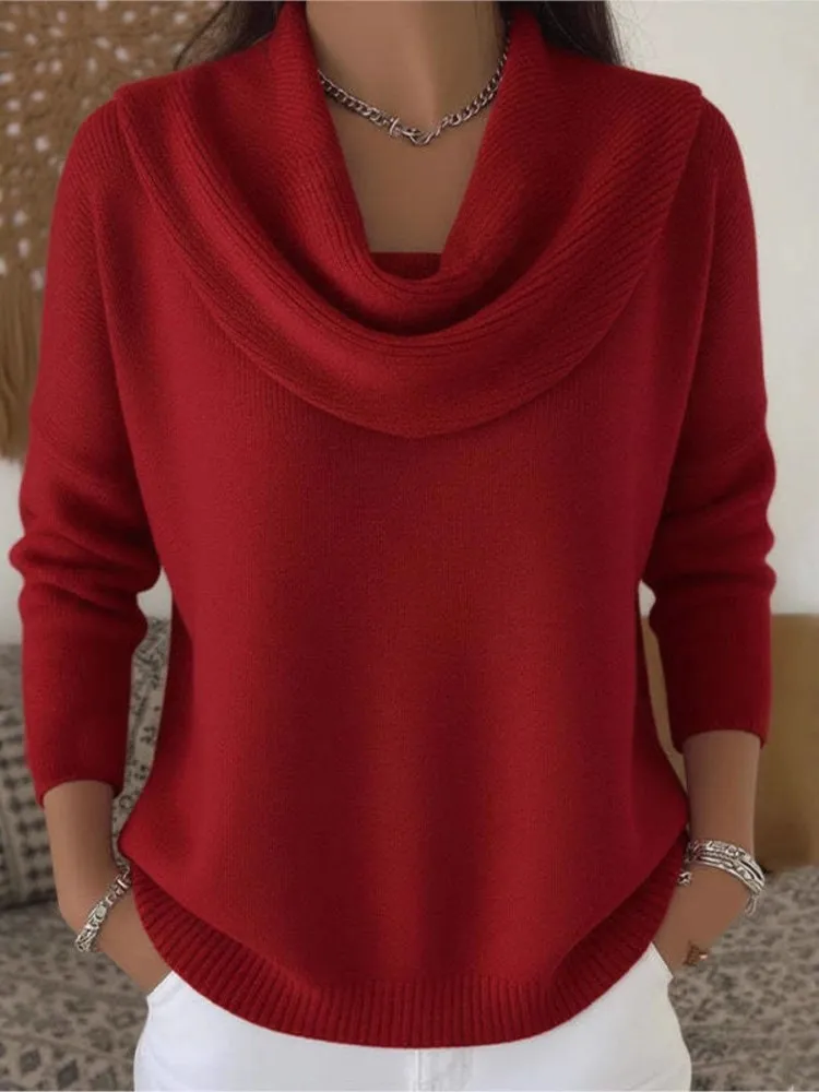 

Pile Collar Knit Sweater For Women Fashion Solid Long Sleeve Pullover Sweaters Tops Lady Casual Holiday Women's Clothing Winter
