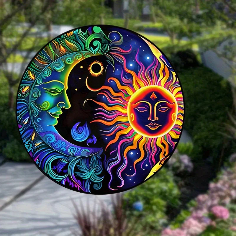 ملصق زجاجي ثابت للتشبث لديكور المنزل ، ملصق نافذة لاصق ، صائد شمس ملون ، ديكور شمس وقمر ، RV ، مجاني ، 1: 68