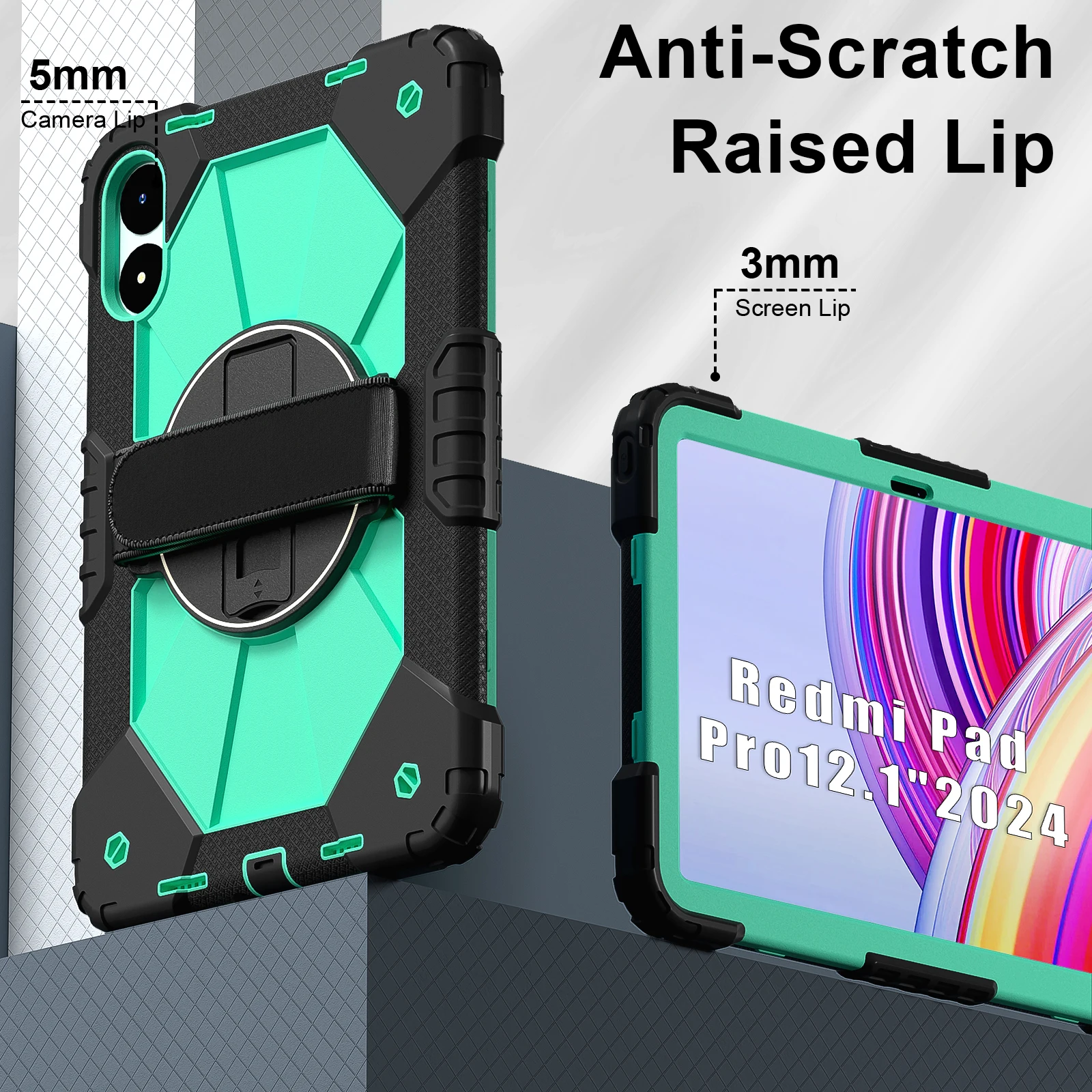 Para Redmi Pad Pro Xiaomi poco pad 12,1 "funda de silicona segura para niños + correa de hombro para PC soporte a prueba de golpes funda para tableta 360 ° Soporte con asa