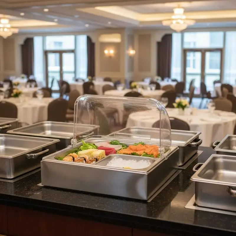 

Free Shipping-Food Chilling Station 12.8 x 10.4 x 6.5 Inches For Restaurant Hotel Catering, Clear Lid Ice Tray 1/2 Pan Cold Hold