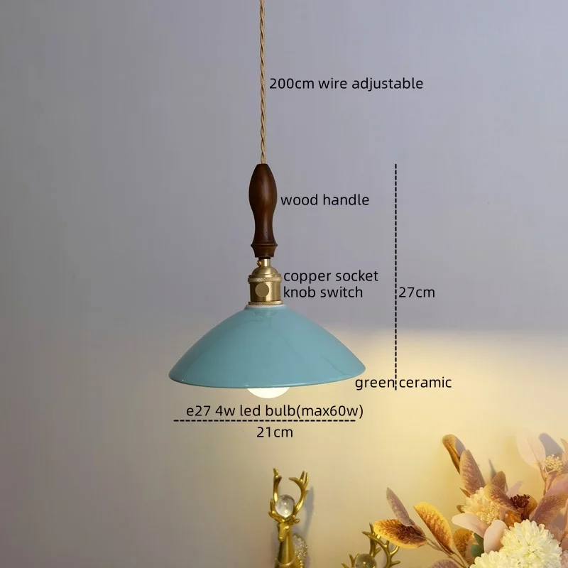 IWHD Wood Handle LED Pendant Lamp For kitchen Bedroom Corridor Loft Decor Ceramic Modern Style Hanging Light Fixtures