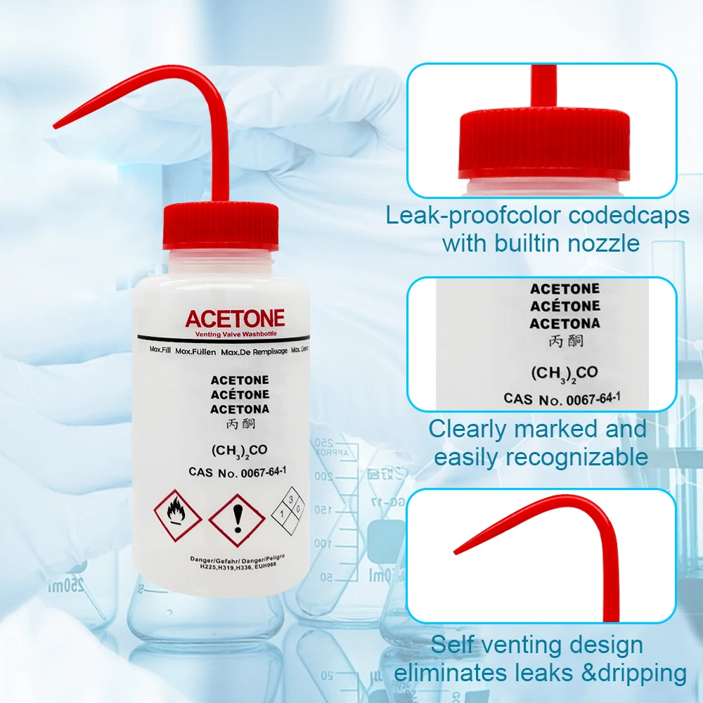1 قطعة/الوحدة مختبر الأسيتون البلاستيك زجاحة ضغط غسل شطف زجاجات نظيفة بأمان #3