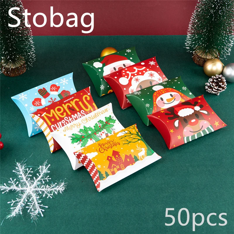 

StoBag-Merry Christmas Kraft Box Small Decoration Candy Chocolate Baking Handmade Favor Party Happy Ramadan Kareem 50Pcs