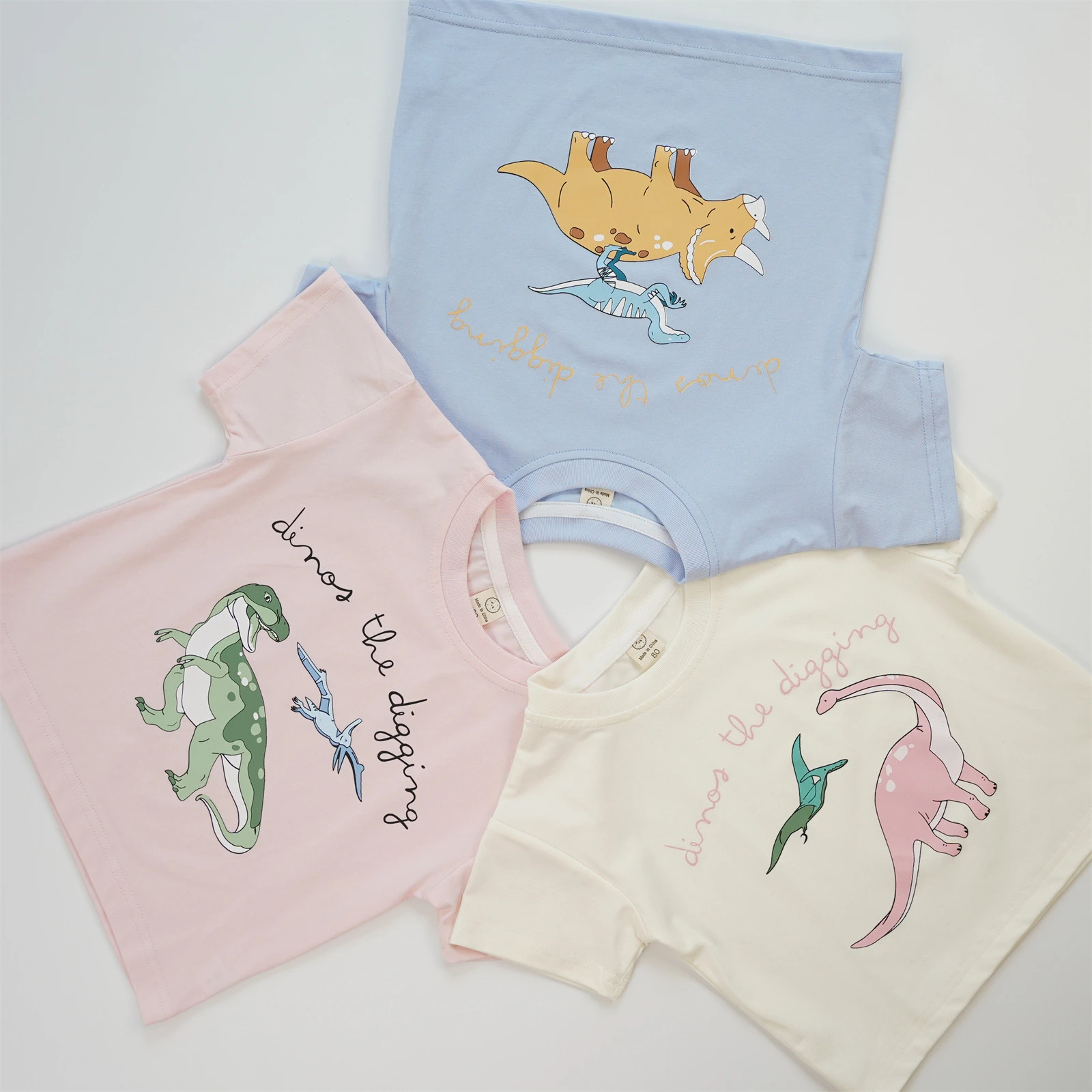Baby Boys And Girls Printed Dinosaur T-shirt Tops Summer Kids Clothing Loose Fashion Popular Cartonn Tees Short Sleeved Tshirts