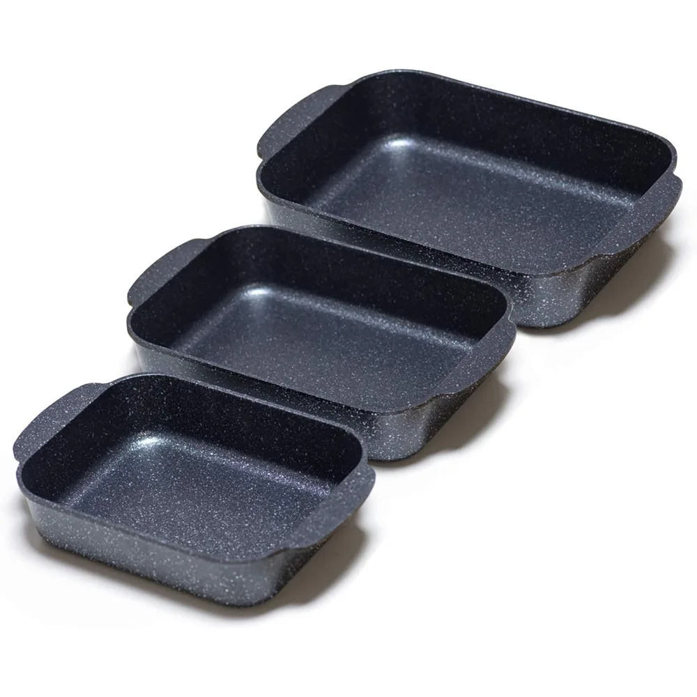 

S·KITCHN Set of 3 Nonstick Roasting Pan Baking Dishes for Lasagna, Casserole and Bread Baking Pan, Large & Deep Lasagna Pan with