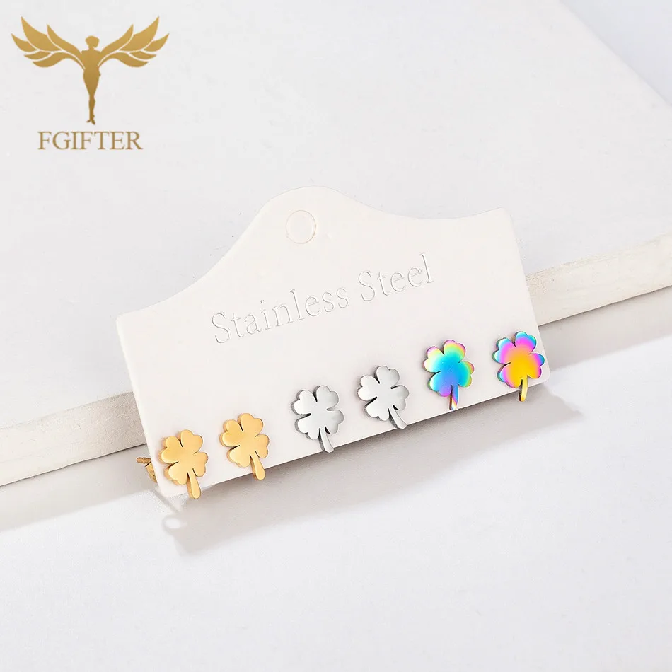 3 Color Lucky Clover Flower Earrings Set For Women Girls Teenager 3 Pair Stainless Steel Stud Jewelry Valentino Earrings Brincos