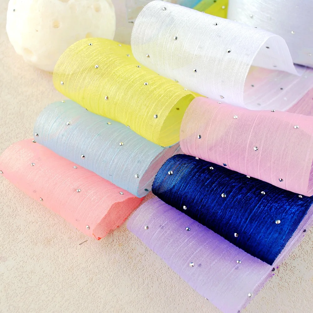 Kewgarden 6CM 60mm Sliver Dots Gauze Voile Ribbon DIY Bows Wedding Accessories Handmade Crafts Gift Flower Packing 25 Yards