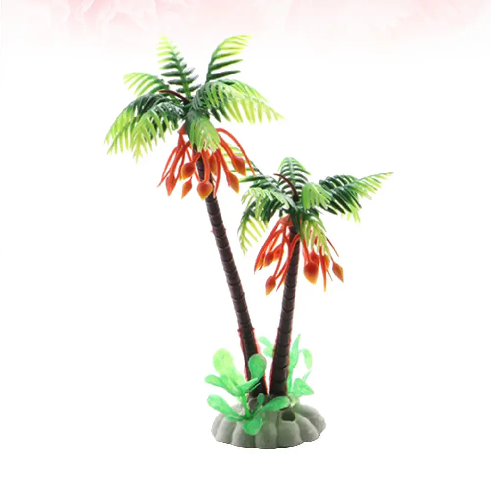 6pcs Realistic Artificial Coconut Palm Aquarium Plants with Weighted Base for Fish Tank Decoration