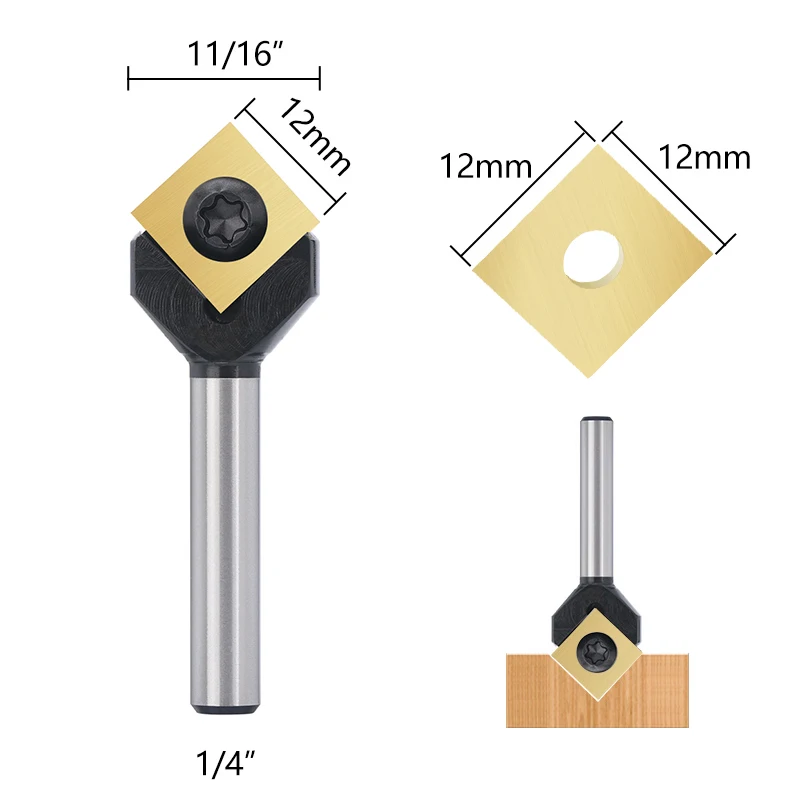 XCAN Milling Cutter 90 Degrees V Groove Bit with Carbide Insert Wood Router Bit for Woodworking Engraving Carving 1/4 Shank